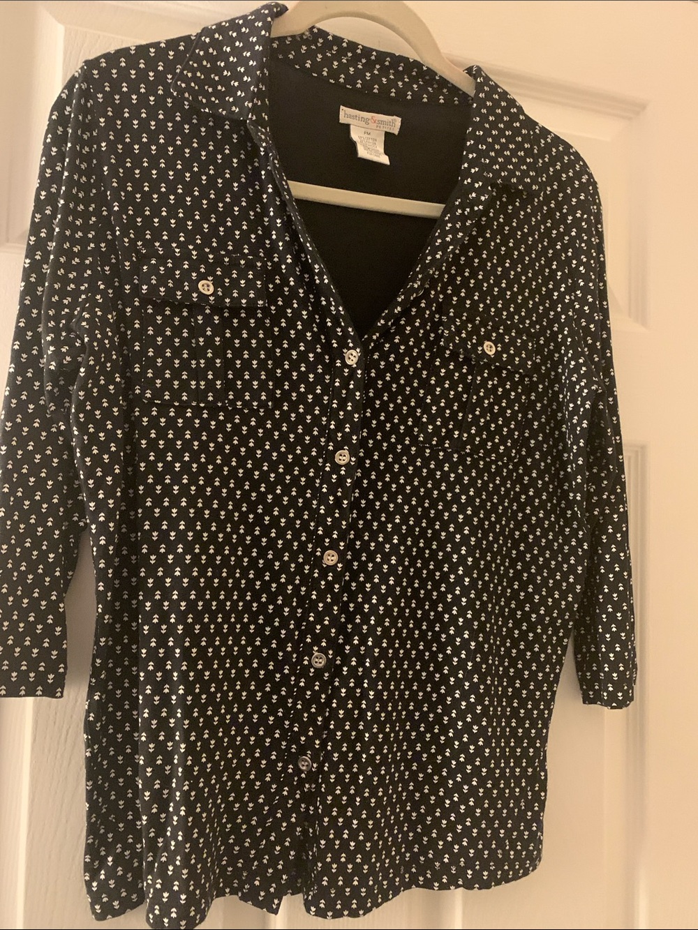 Nautica Black Button-Down Shirt with White Anchor Print